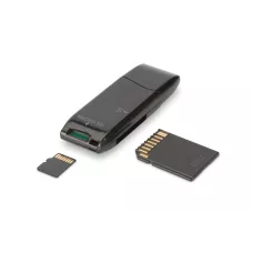 Czytnik kart DIGITUS 2-portowy USB 2.0 HighSpeed S1 / 2icro SD, kompaktowy, czarny