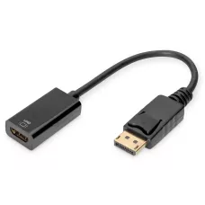 Kabel adapter DIGITUS DisplayPort z zatrzaskiem 4K 60Hz UHD Typ D1 / 2DMI A 1 / 2 czarny 0,2m