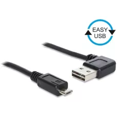 Kabel USB 2.0 Delock A(M) - micro B(M) 0,5m czarny kątowy lew1 / 2rawo Easy-USB