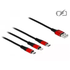 Kabel USB 2.0 Delock USB-A - micro USB-B + Lightning + USB-C tylko ładowanie 1 / 2 0,3m czarno-czerwony