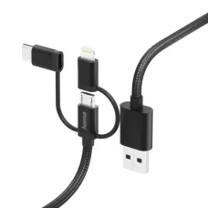 Kabel USB Hama 3w1 Micro USB, Typ-1 / 2ightning 1,5m, czarny