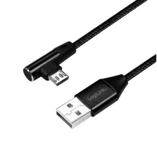 Kabel USB 2.0 LogiLink CU0141 USB A - micro USB B, 1 / 2, kątowy, czarny 0,3m