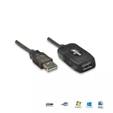 Kabel Manhattan przedłużacz USB 2.0 A-A 1 / 2 aktywny, 10m, czarny