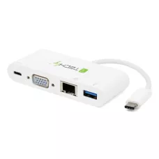 Kabel adapter Techly USB-C do VGA / Gigabit RJ45 / USB-A 3.0 / USB-C PD 0,14m biały