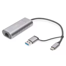 Karta sieciowa DIGITUS przewodowa USB 3.1 Typ C + USB A do 1x RJ45 2.5 Gigabit Ethernet 10/100/1000/2500Mbps