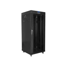 Szafa instalacyjna Rack stojąca 19" 27U 600x600 czarna drzwi szklane LCD Lanberg (flat pack)