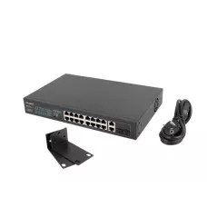 Switch niezarządzalny Lanberg 16x 100Mb PoE+/2x Combo Rack 19" Gigabit Ethernet 250W